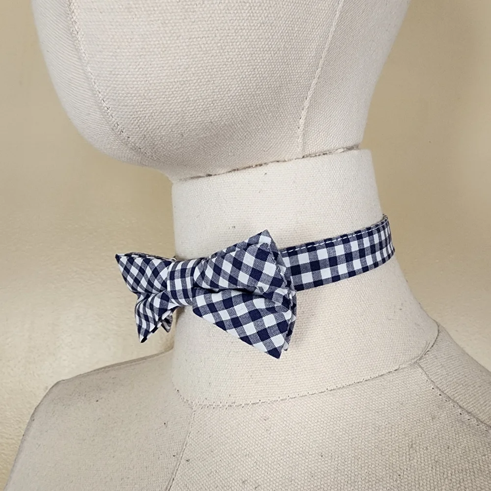 Navy Blue/White Plaid Bowtie